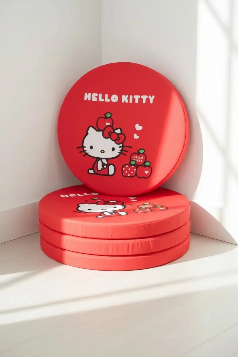 Hello Kitty Lisanslı Elma Koleksiyonu Yuvarlak Yastık - Sandalye Minderi