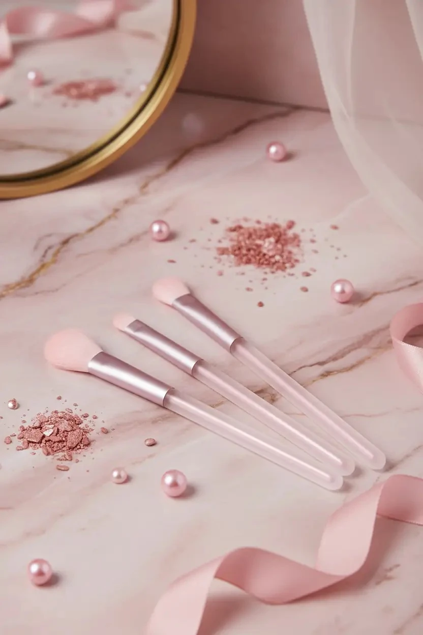 Parlak Pembe Serisi Göz Makyaj Fırça Seti (3 adet)