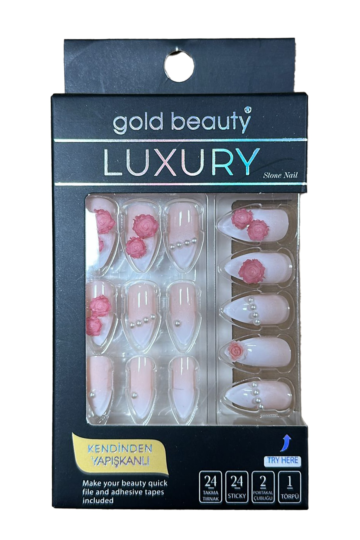 Kendinden Yapışkanlı Taşlı Takma Tırnak 24'lü