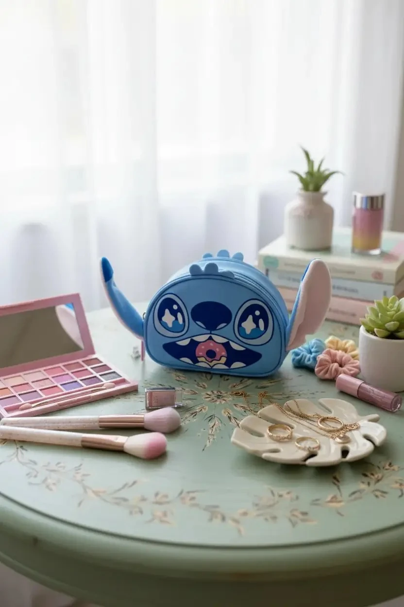 Disney Lisanslı Stitch 3D Detaylı Kozmetik Çantası – Taşıma Saplı 17 Cm