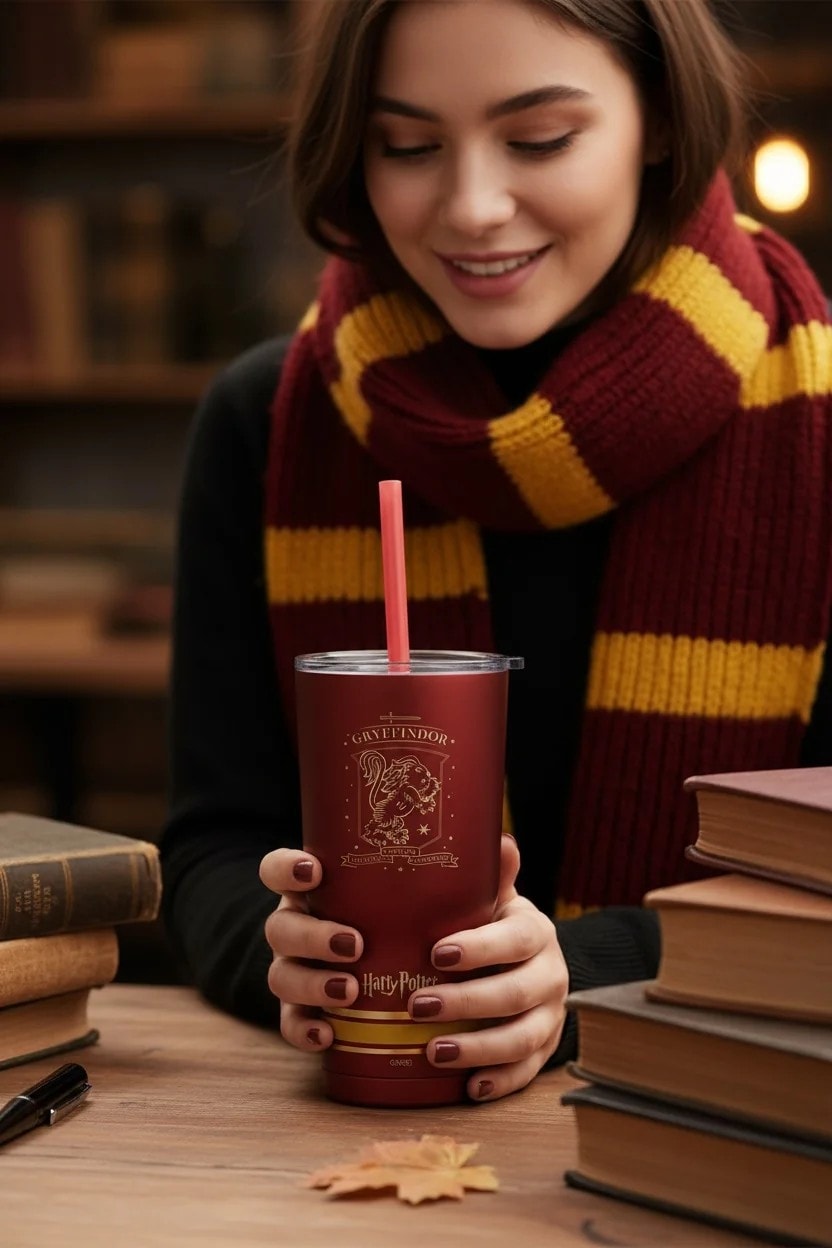 Harry Potter Lisanslı Pipetli Termos (580ml) - Gryffindor