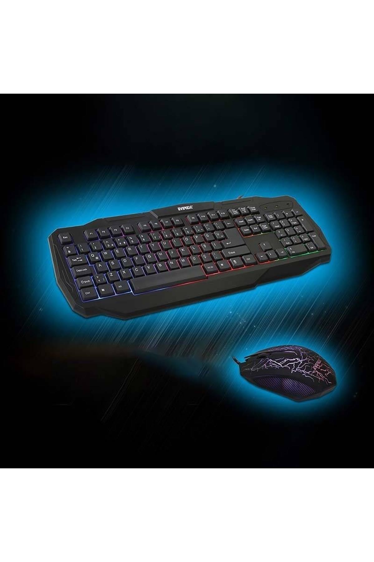 Siyah Everest Kmx-86 Olivine Usb Gökkuşağı Zemin Aydınlatmalı Q Klavye Ve Mouse Set