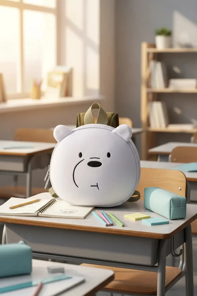 We Bare Bears Lisanslı Kutup Ayısı Yuvarlak Sırt Çantası 21 CM