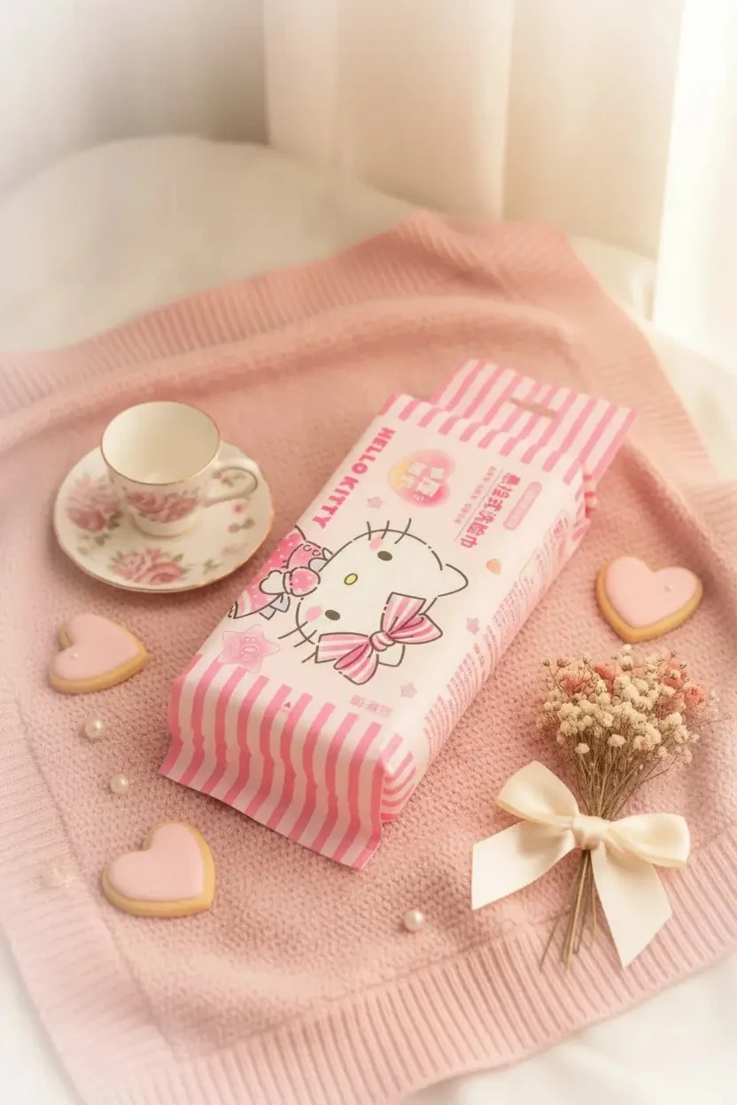 Sanrio Lisanslı Hello Kitty İnci Dokulu Kuru Mendil – %100 Viskon Yumuşak Ekonomik Paket (80 Adet)