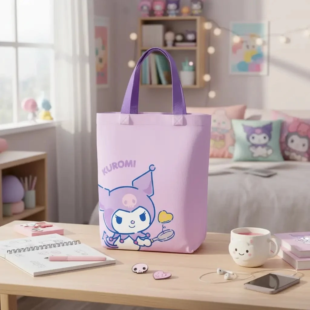 Sanrio Lisanslı Kuromi Bez Alışveriş Çantası 29x32 Cm