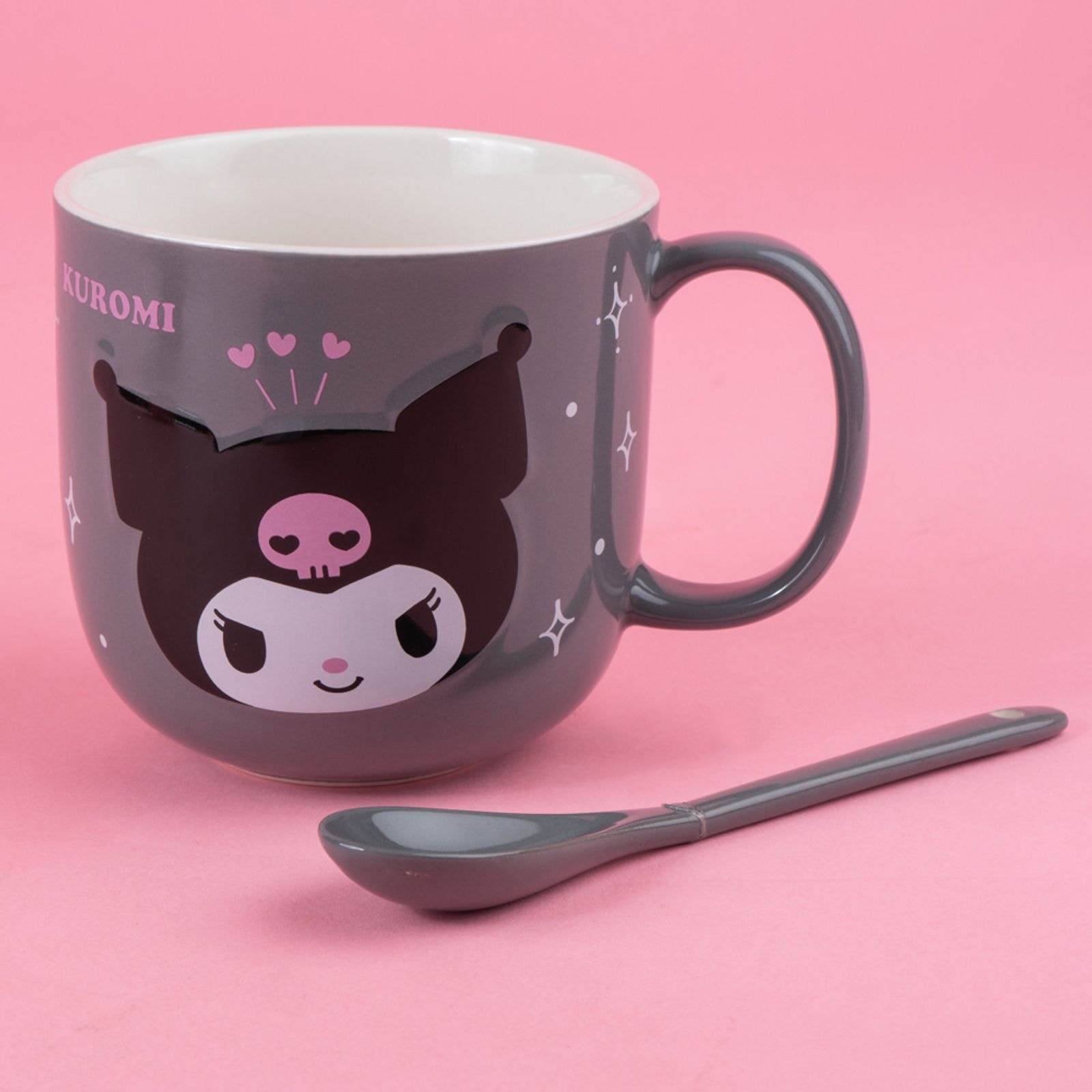 Sanrio Lisanslı Kabartmalı Seramik Kaşıklı Kupa (450mL)(Kuromi)