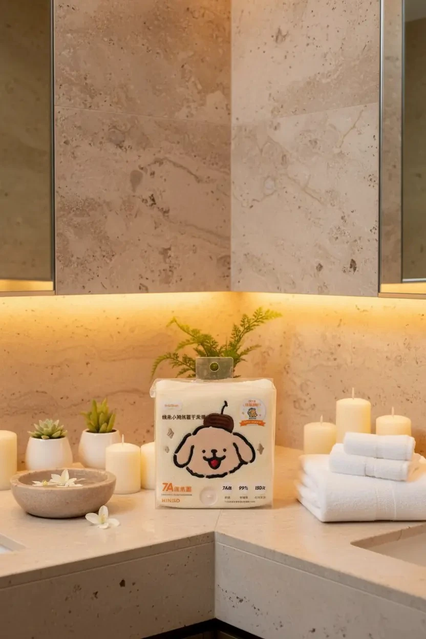 Miniso Maltese Serisi Nakışlı Saç Kurutma Örtüsü – Retriever Desenli Antibakteriyel Havlu
