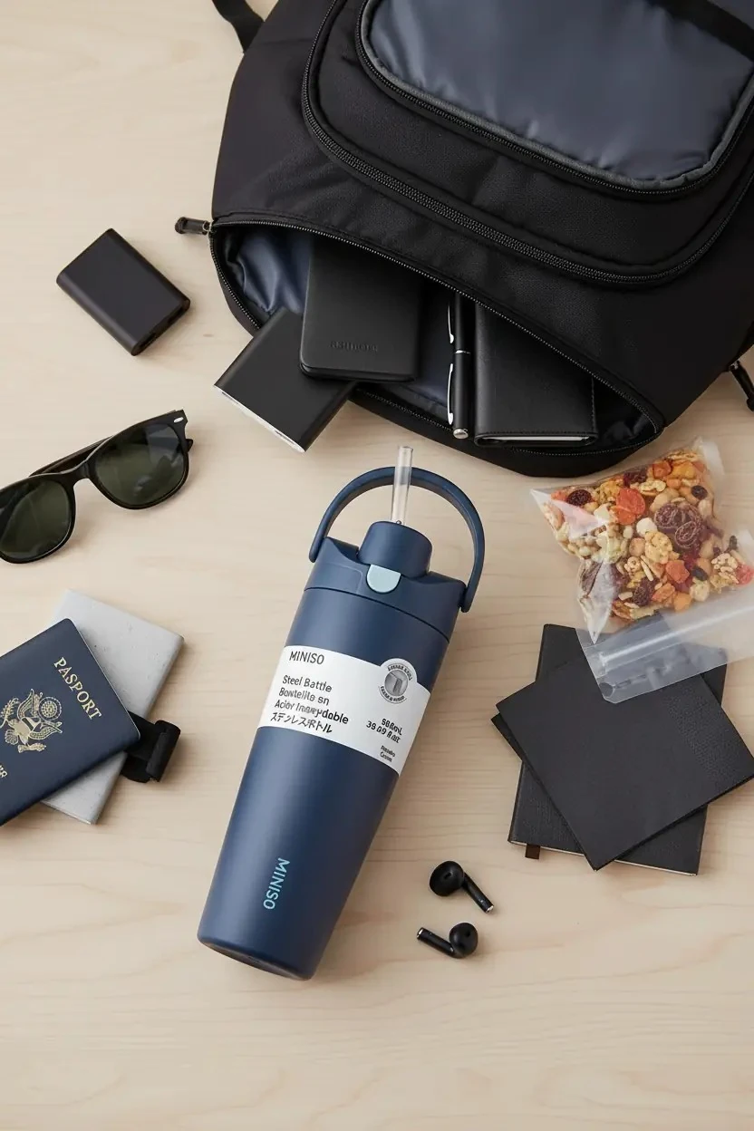 Miniso Lisanslı Pipetli Paslanmaz Çelik Bardak 890 Ml – Çift Cidarlı