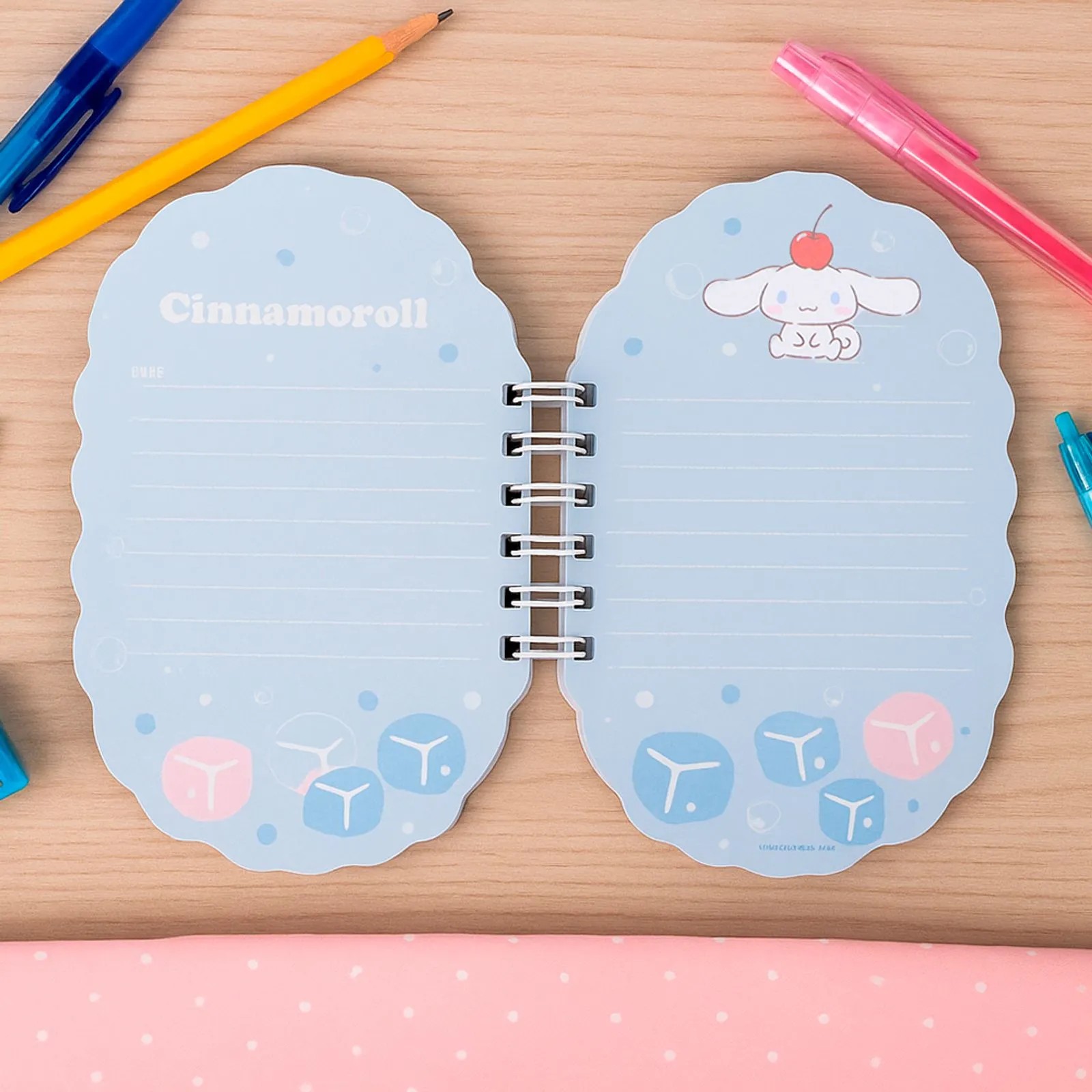 Sanrio Lisanslı Renkli Yaz Serisi Pipetli Kalem Figürlü Telli Defter - Cinnamoroll