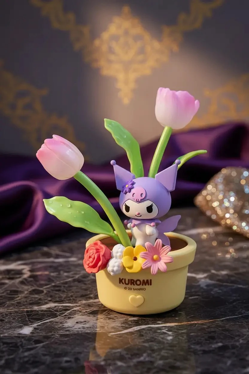 Sanrio Lisanslı Kuromi Çiçek Serisi Led Gece Lambası – Dekoratif & Yumuşak Işıklı