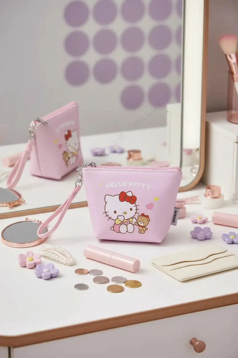 Sanrio Lisanslı Hello Kitty Beşgen Mini Bozuk Para Çantası – Askılı PVC Makyaj ve Aksesuar Çantası 13 Cm