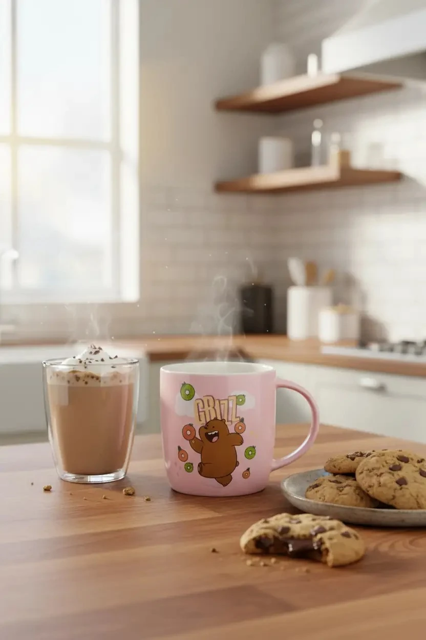 We Bare Bears Lisanslı Tatlı Serisi Kaşıklı 2'li Bardak Seti