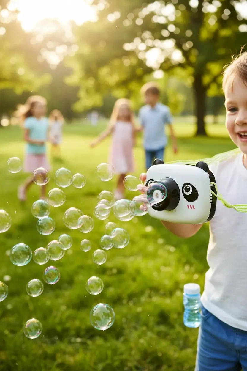 Hayvan Serisi Kamera Figürlü Baloncuk Oyuncak – Taşınabilir Askılı Eğlenceli Panda 9 Cm