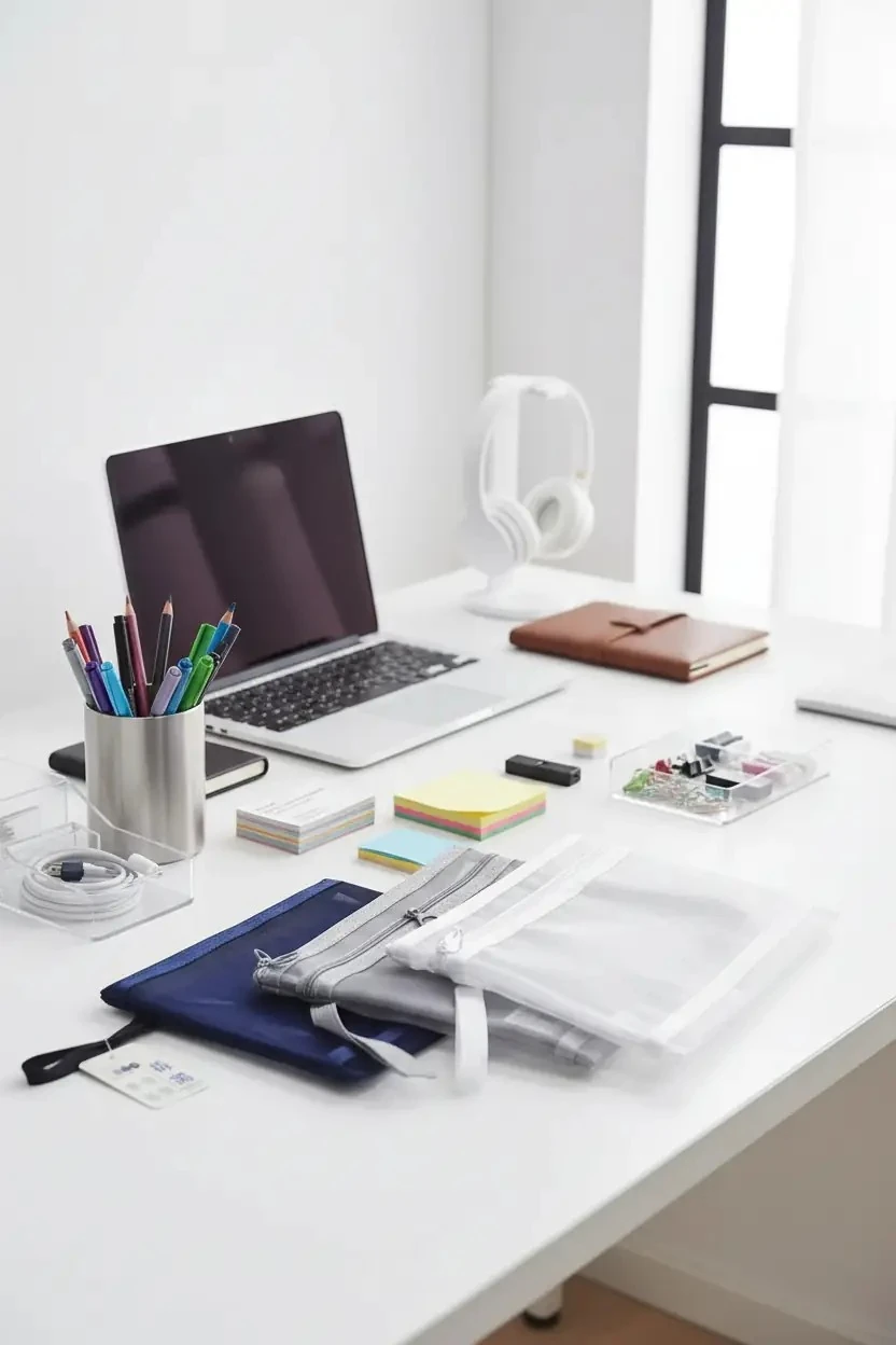 Minimalism Koleksiyonu A5 Çift Katlı File Kalemlik – Siyah, Beyaz, Gri ve Mavi (Tek Adet)