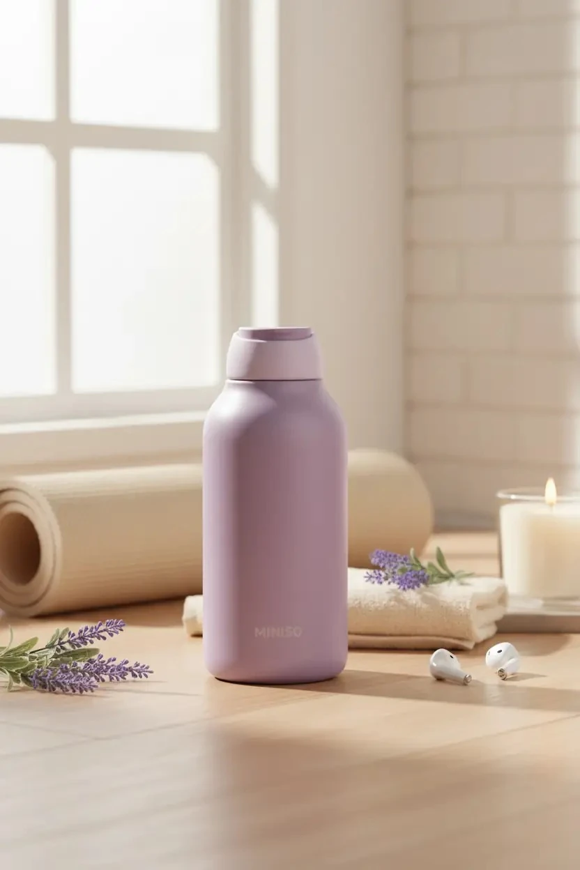 Miniso Lisanslı Minimalist Isı Yalıtımlı Şişe 500 mL – Gri Mor