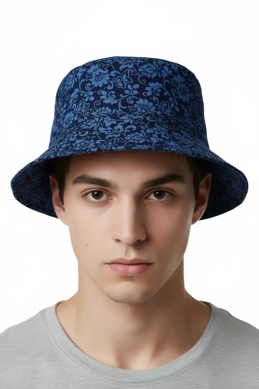 Desenli Lacivert Bucket Şapka