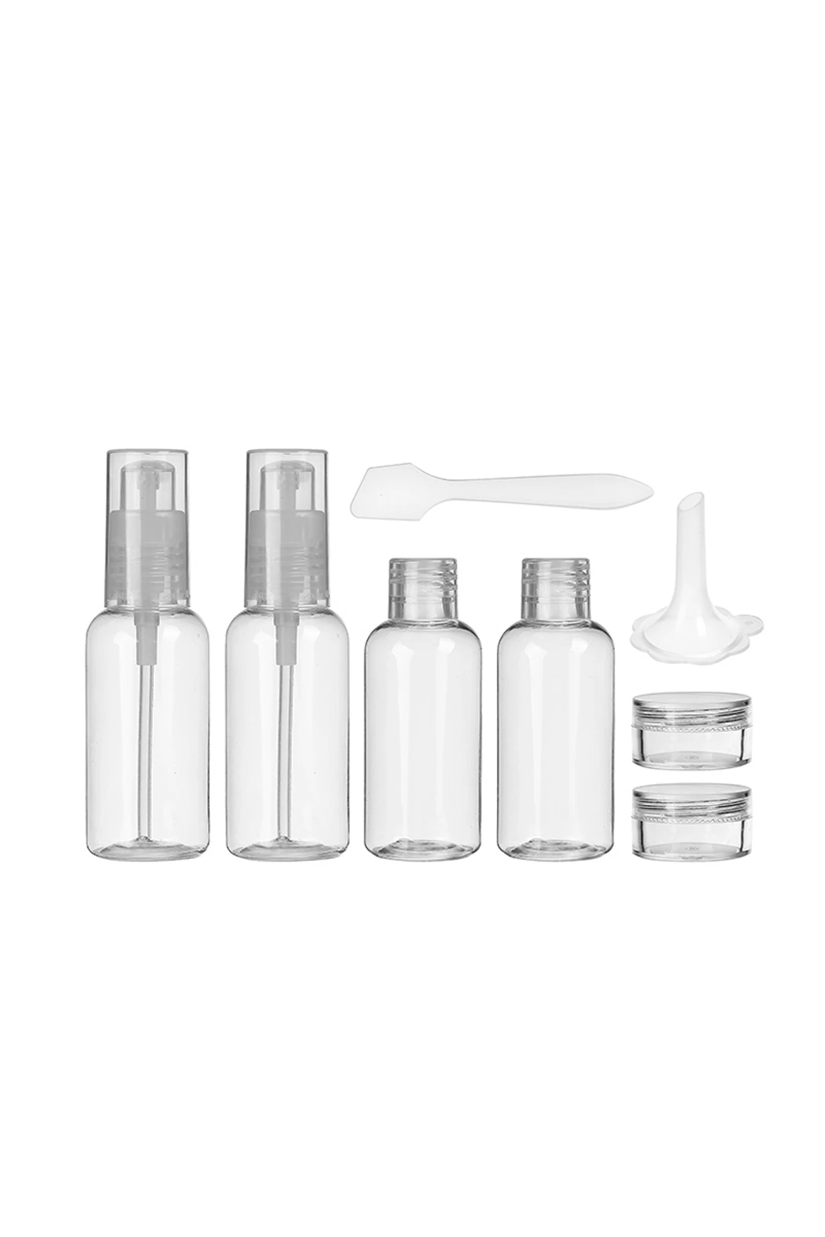 Miniso Taşınabilir 8 Parça Seyahat Şişesi Seti 18 Cm – Pratik Düzenleyici Şeffaf Tasarım