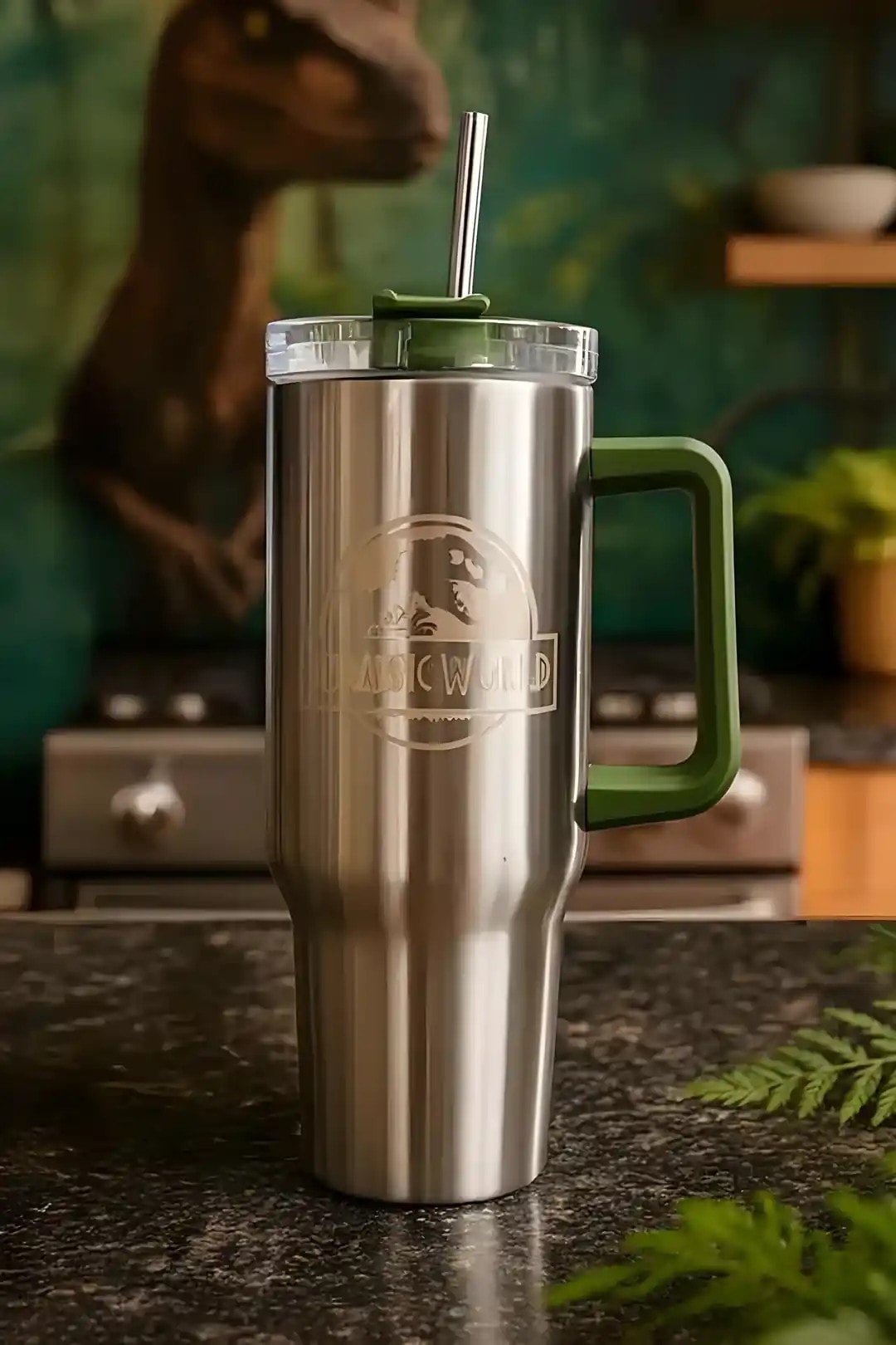 Jurassic World Büyük Kapasiteli Çift Duvarlı Saplı ve Pipetli Su Şişesi 1200mL