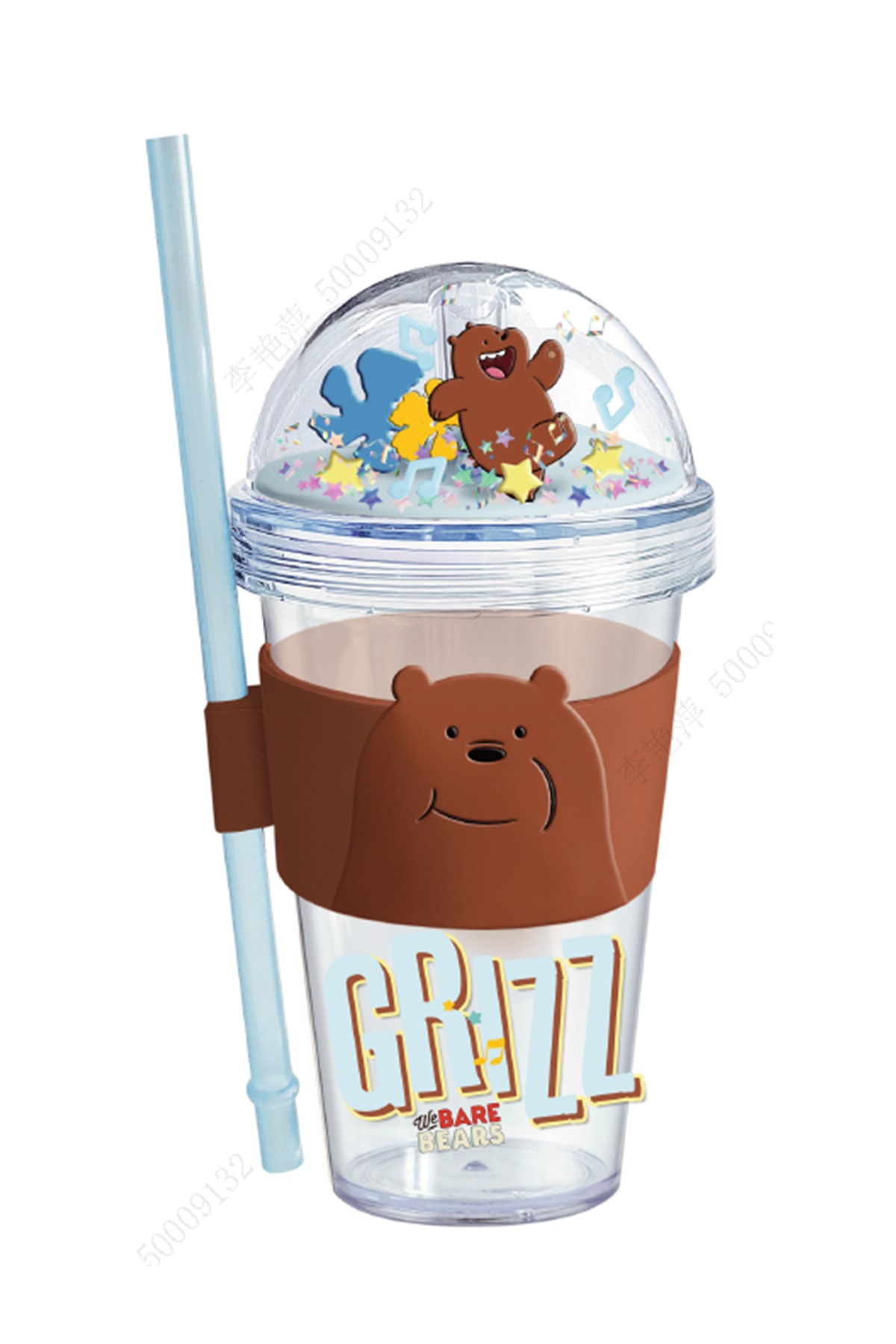 We Bare Bears Lisanslı Pipetli ve Kapaklı Simli Plastik Suluk
