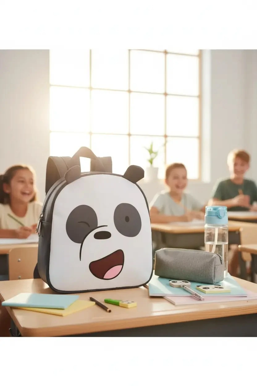 We Bare Bears Lisanslı Panda Sırt Çantası – Su Geçirmez ve Hafif Günlük Çanta 24 Cm