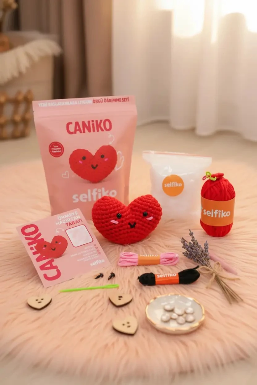 Caniko Örgü İpi Seti DIY Hobi Seti Kalp Figür Yapım