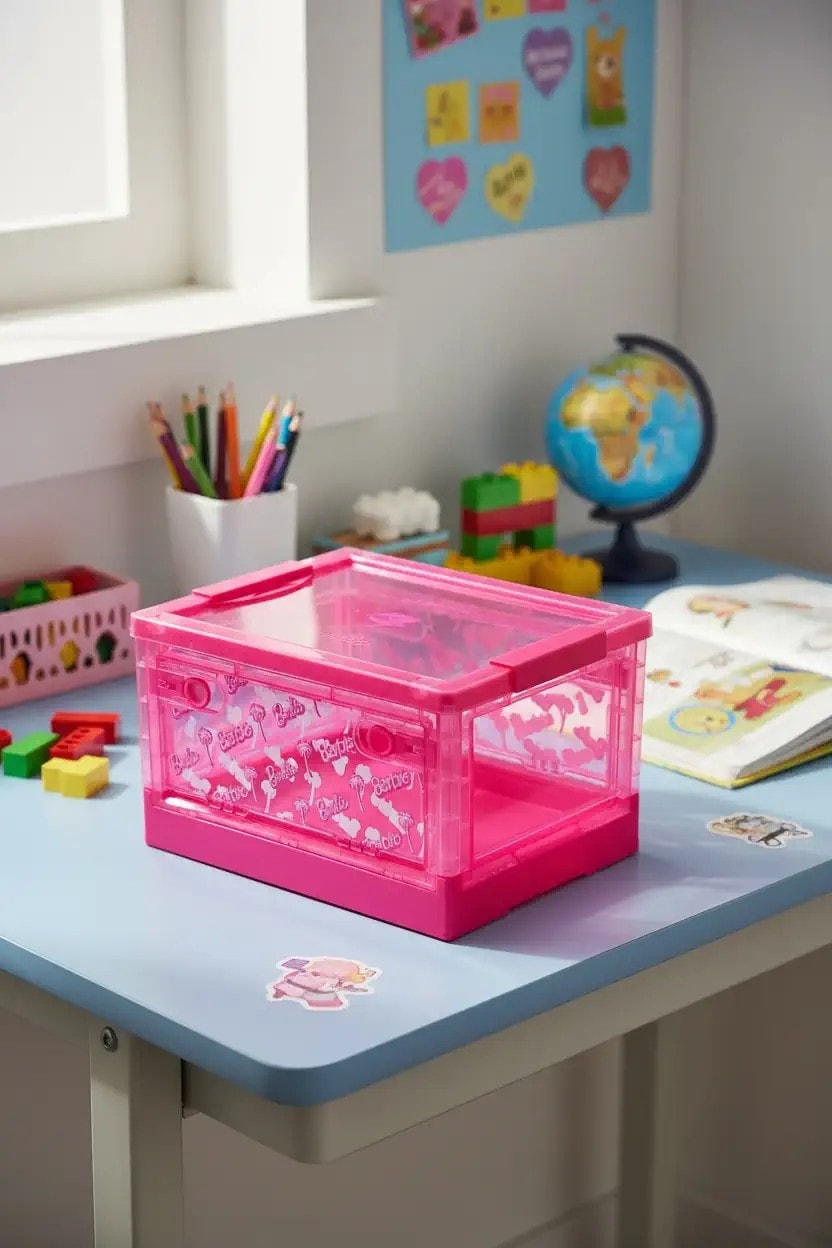 Barbie Lisanslı Pembe Serisi Yandan Açılır Katlanabilir Saklama Kutusu