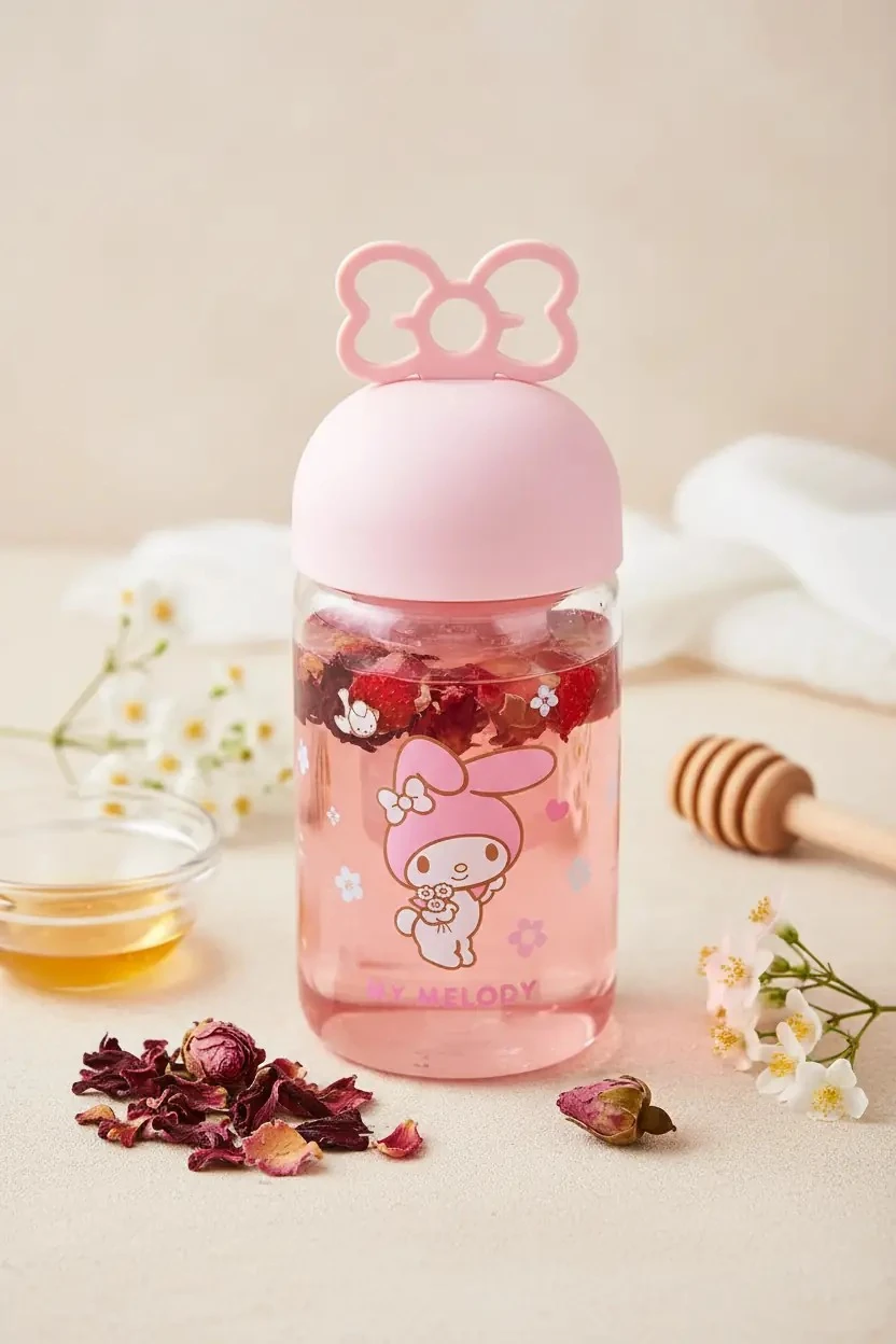Sanrio Lisanslı My Melody Süzgeçli Borosilikat Cam Şişe 350 ML