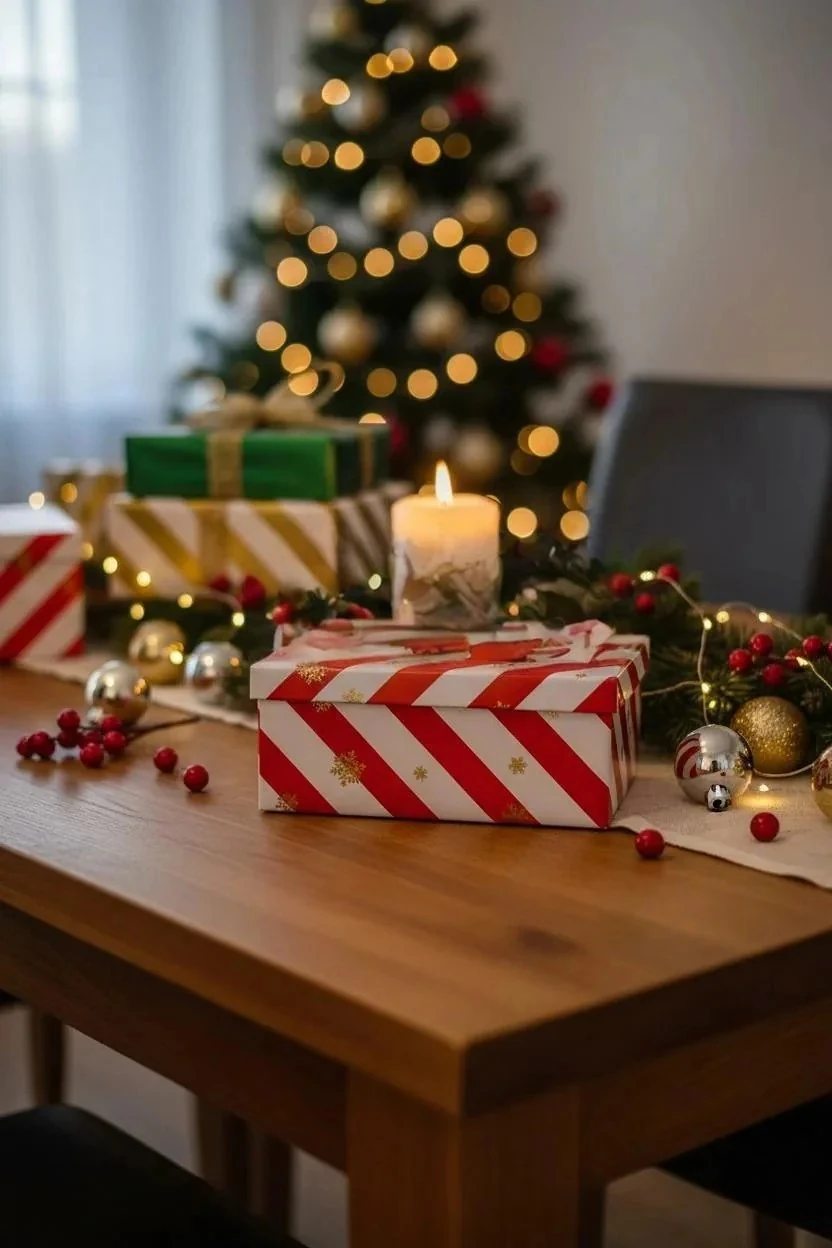 Kırmızı Şeritli Yılbaşı Sürpriz Kutusu – 21 cm