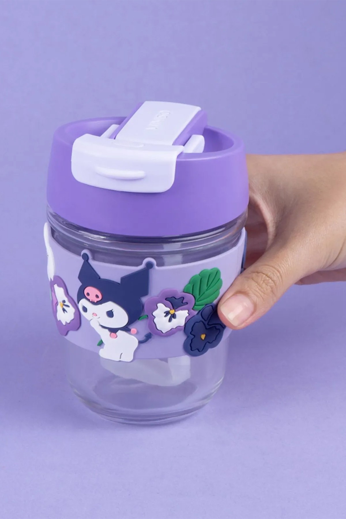 Sanrio Lisanslı Pipetli Mini Cam Şişe (350ml) - Kuromi