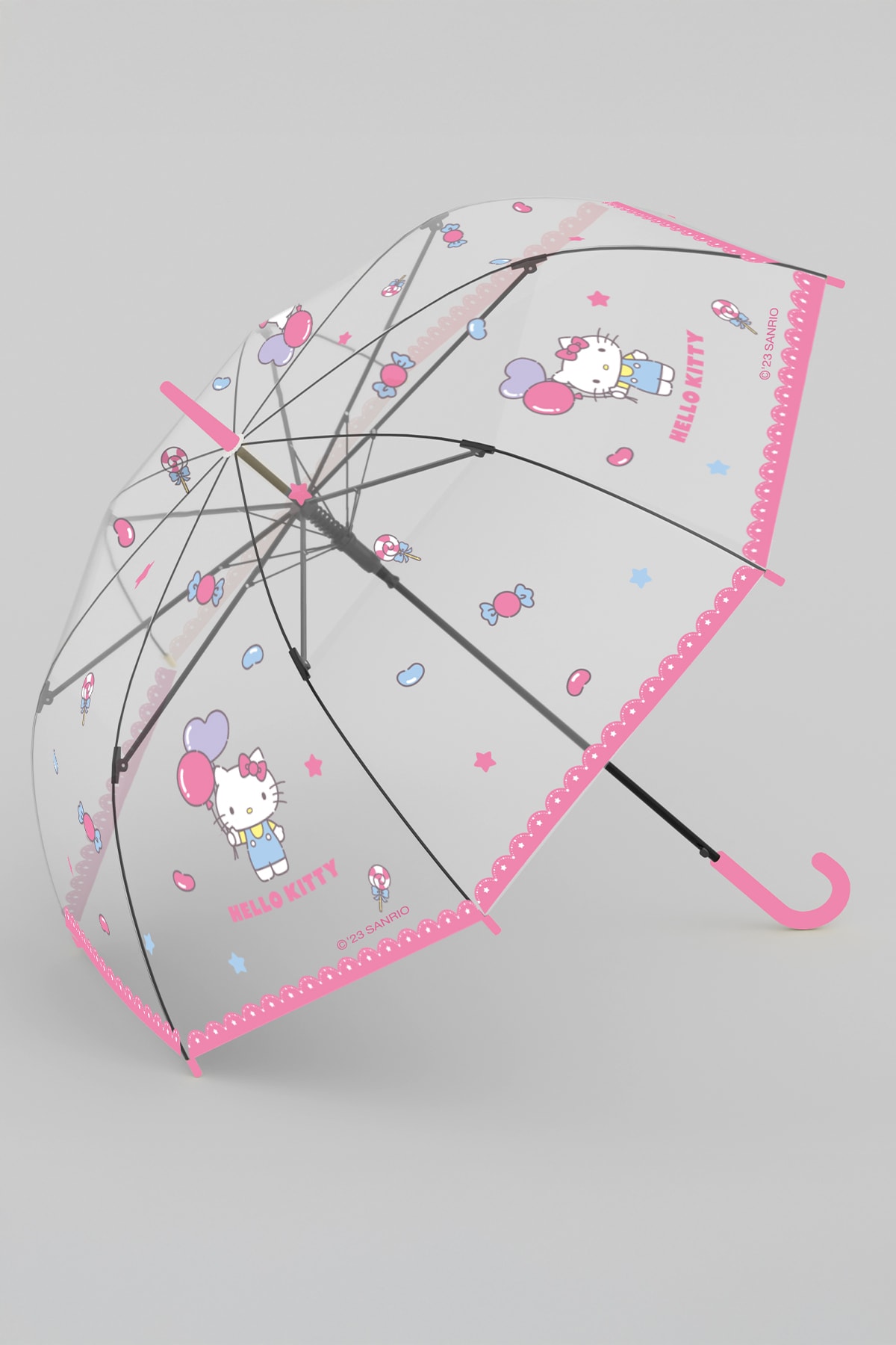 Sanrio Lisanslı Şeffaf Uzun Saplı Şemsiye (Hello Kitty)