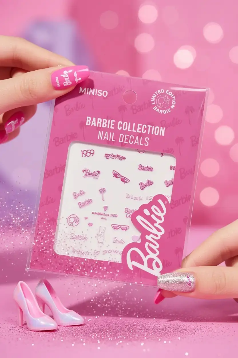 MINISO Barbie Lisanslı Tırnak Çıkartmaları – Pratik Eğlenceli Nail Art Sticker