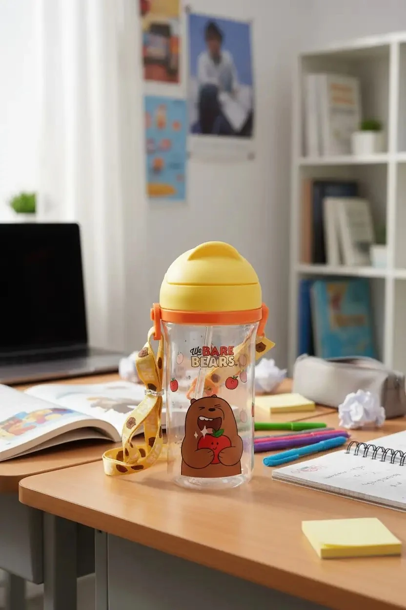 We Bare Bears Lisanslı Taşıma Askılı Suluk (400Ml) - Boz Ayı