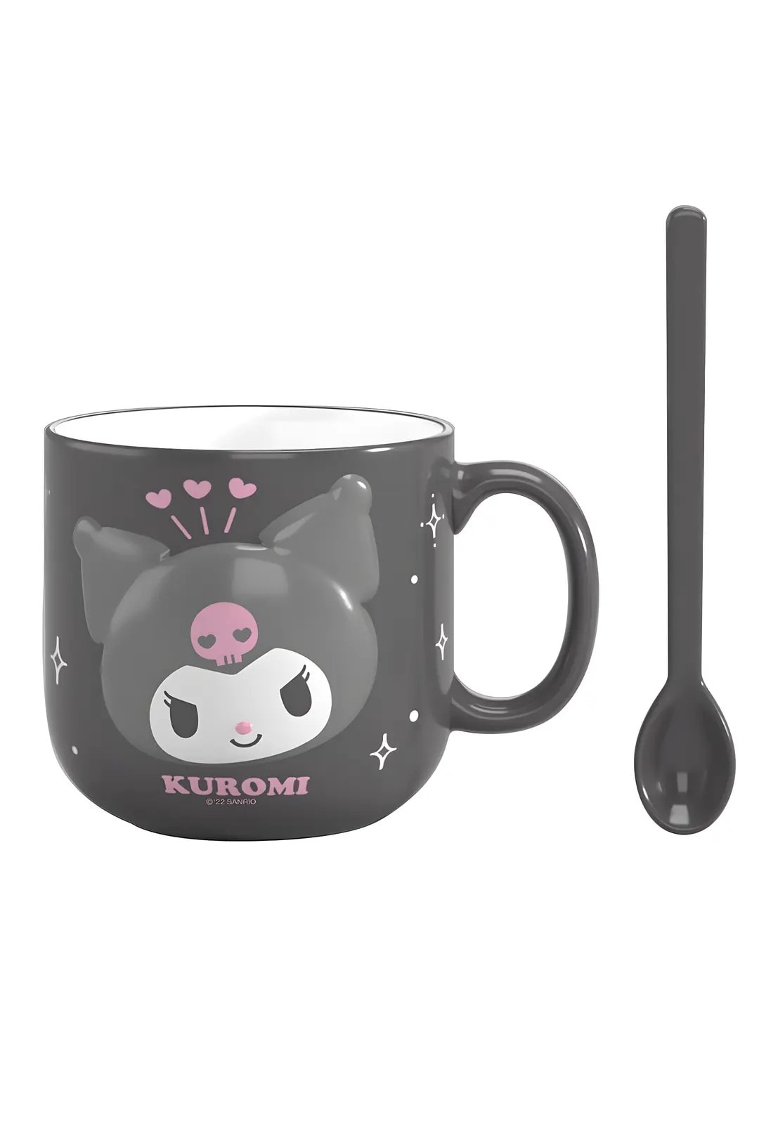 Sanrio Lisanslı Kabartmalı Seramik Kaşıklı Kupa (450mL)(Kuromi)