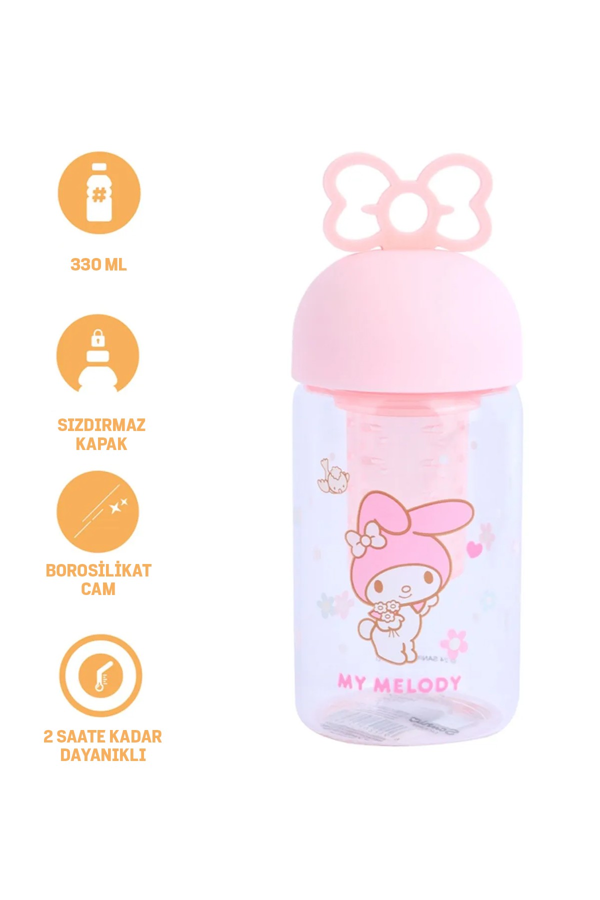 Sanrio Lisanslı Süzgeçli Borosilikat Cam Şişe - My Melody