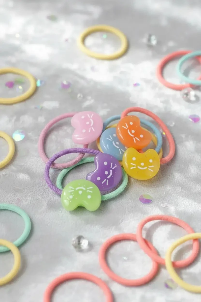 Miniso Lisanslı Çantalı Seri Saç Lastiği Seti – 6 Adet – Renkli Figürlü & Düzenleyici Çantalı