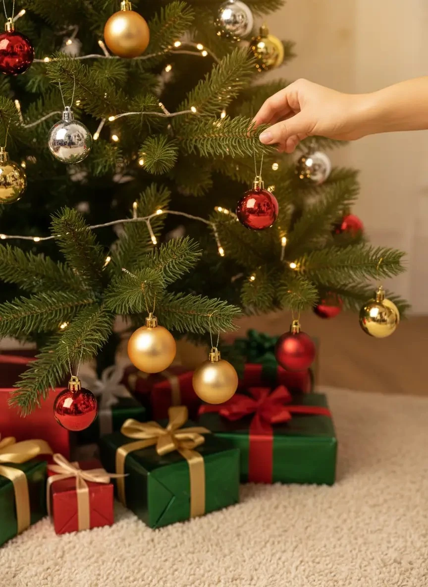 12'Li Mix Yılbaşı Ağaç Topu Seti – Parlak Gold Gümüş Kırmızı Dekorasyon 4 Cm