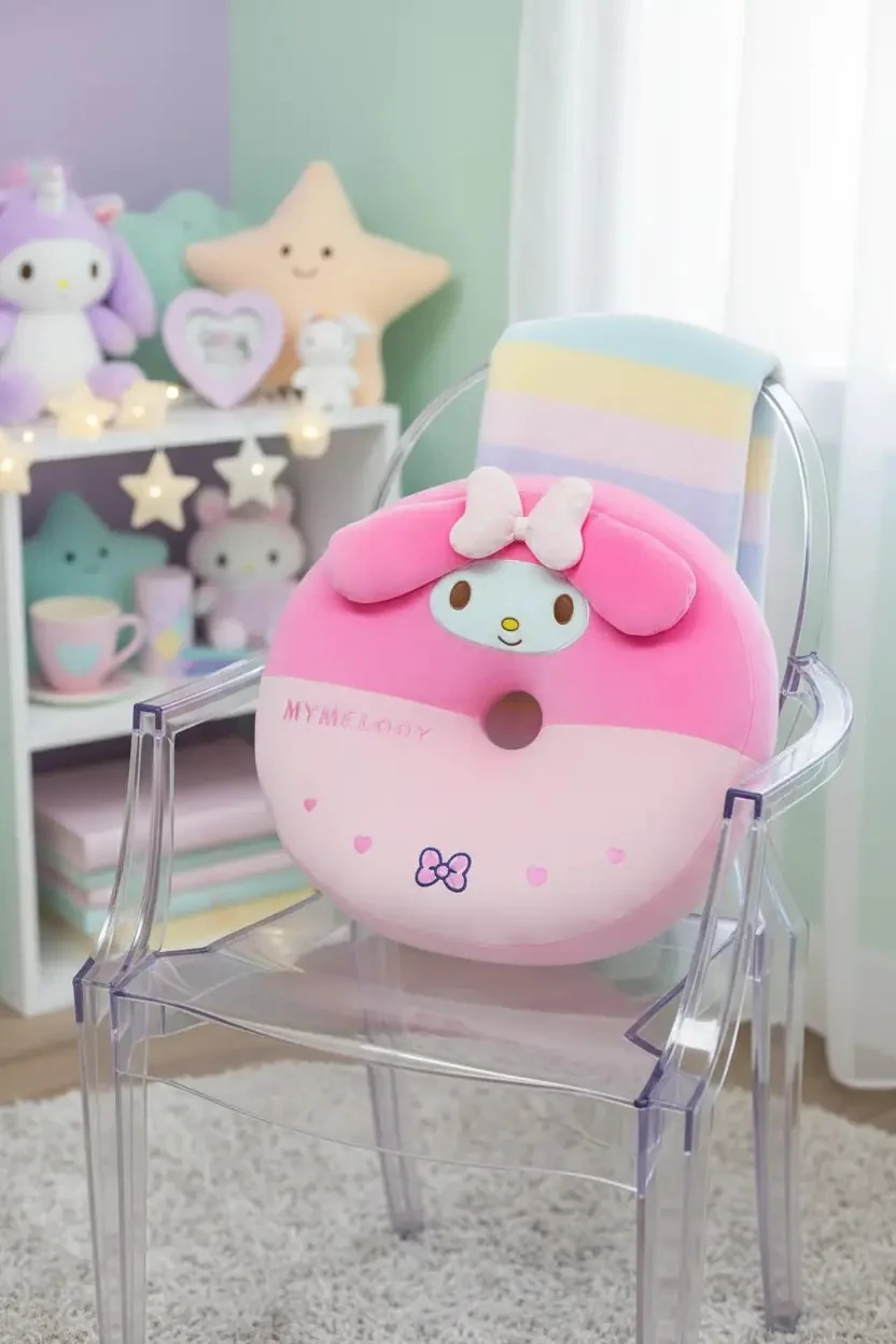 Sanrio Lisanslı Yuvarlak Peluş Yastık My Melody Dekoratif Yastık 40 cm