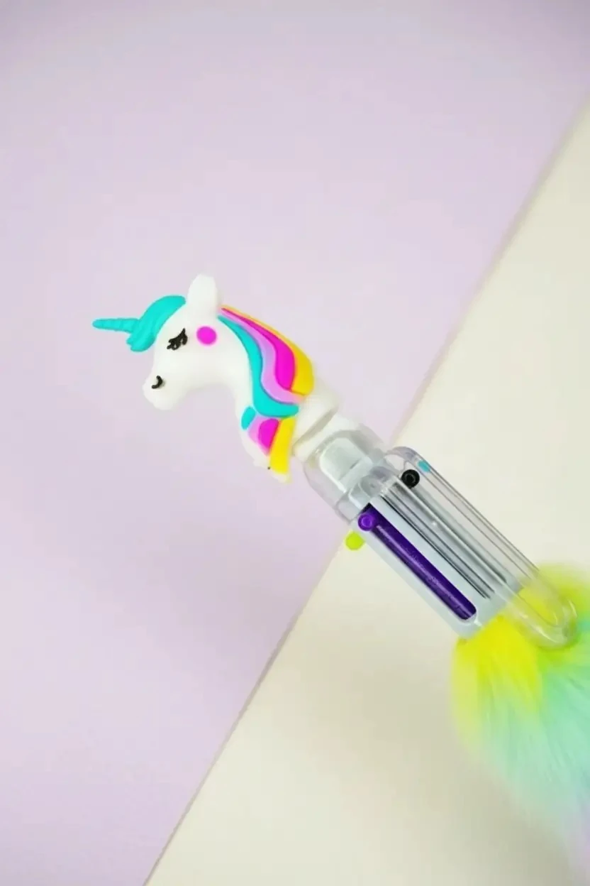 Tüy Yumağı Unicorn 6 Renkli Tükenmez Kalem – Yumuşak Dokulu