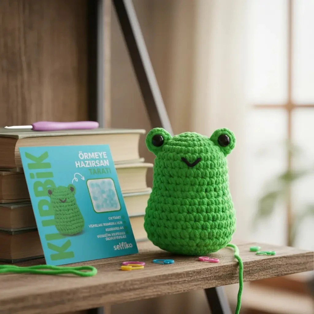 Kurbağa Figürlü Örgü İpi Seti – DIY Hobi Seti Kolay Başlangıç