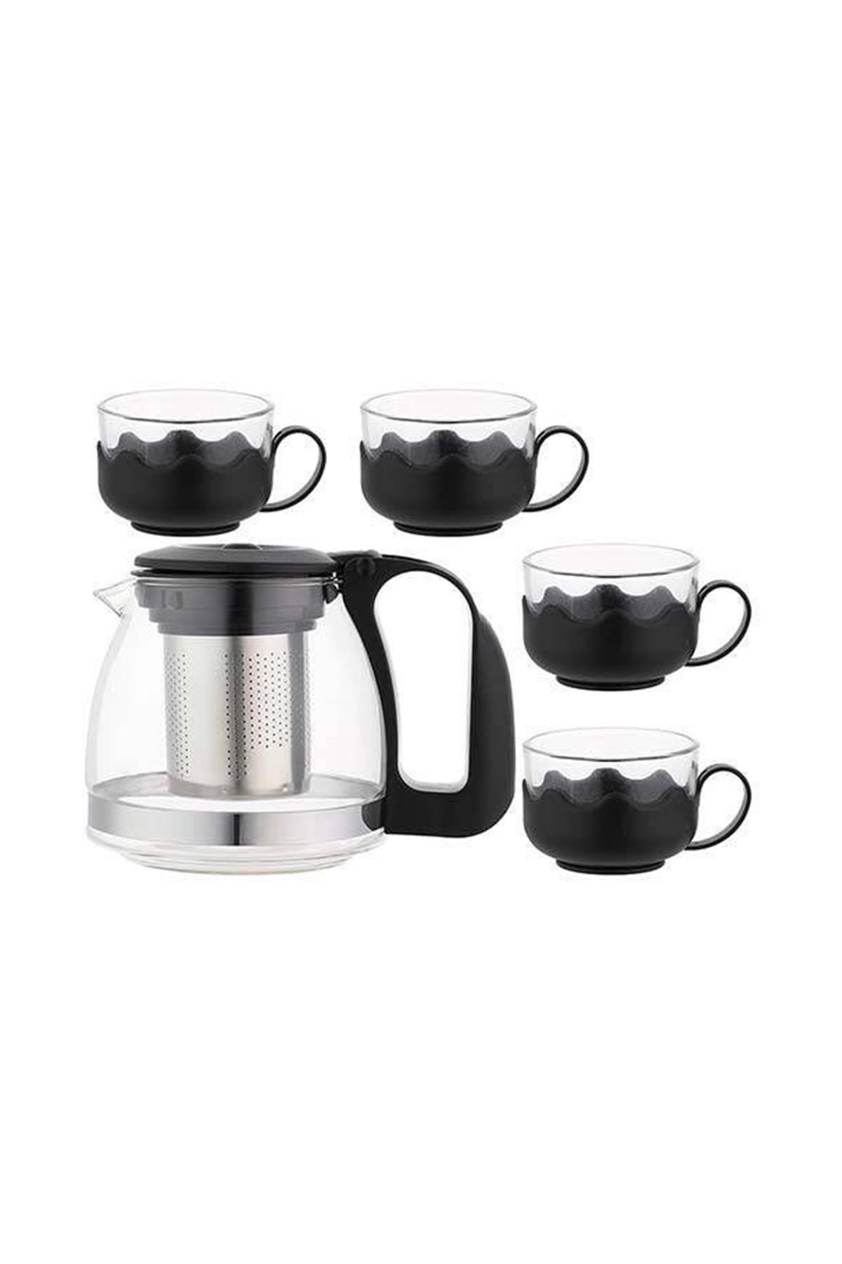 Siyah Sade Çay Seti 4/1 700Ml