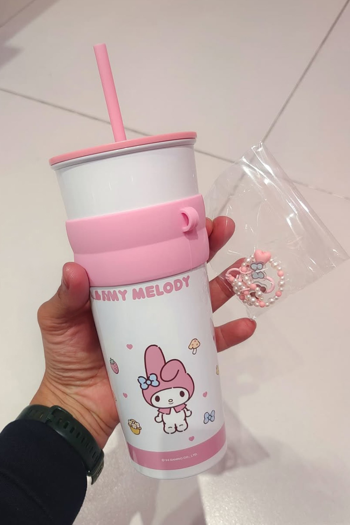 Sanrio Lisanslı Askılı ve Pipetli Paslanmaz Çelik Matara 800 ML
