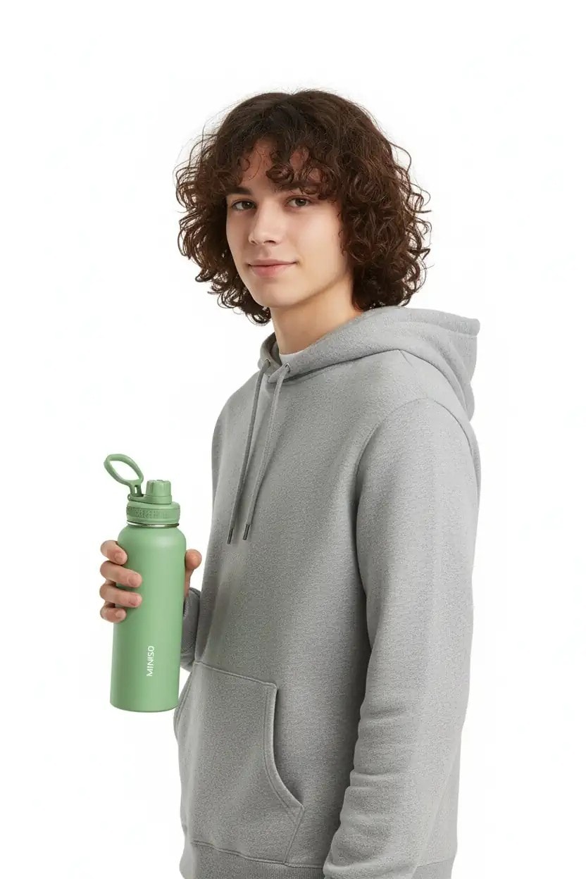 Klasik Tasarım Tutacaklı Suluk Sızdırmaz Kapaklı Çelik Su Kabı (1400Ml) - Yeşil
