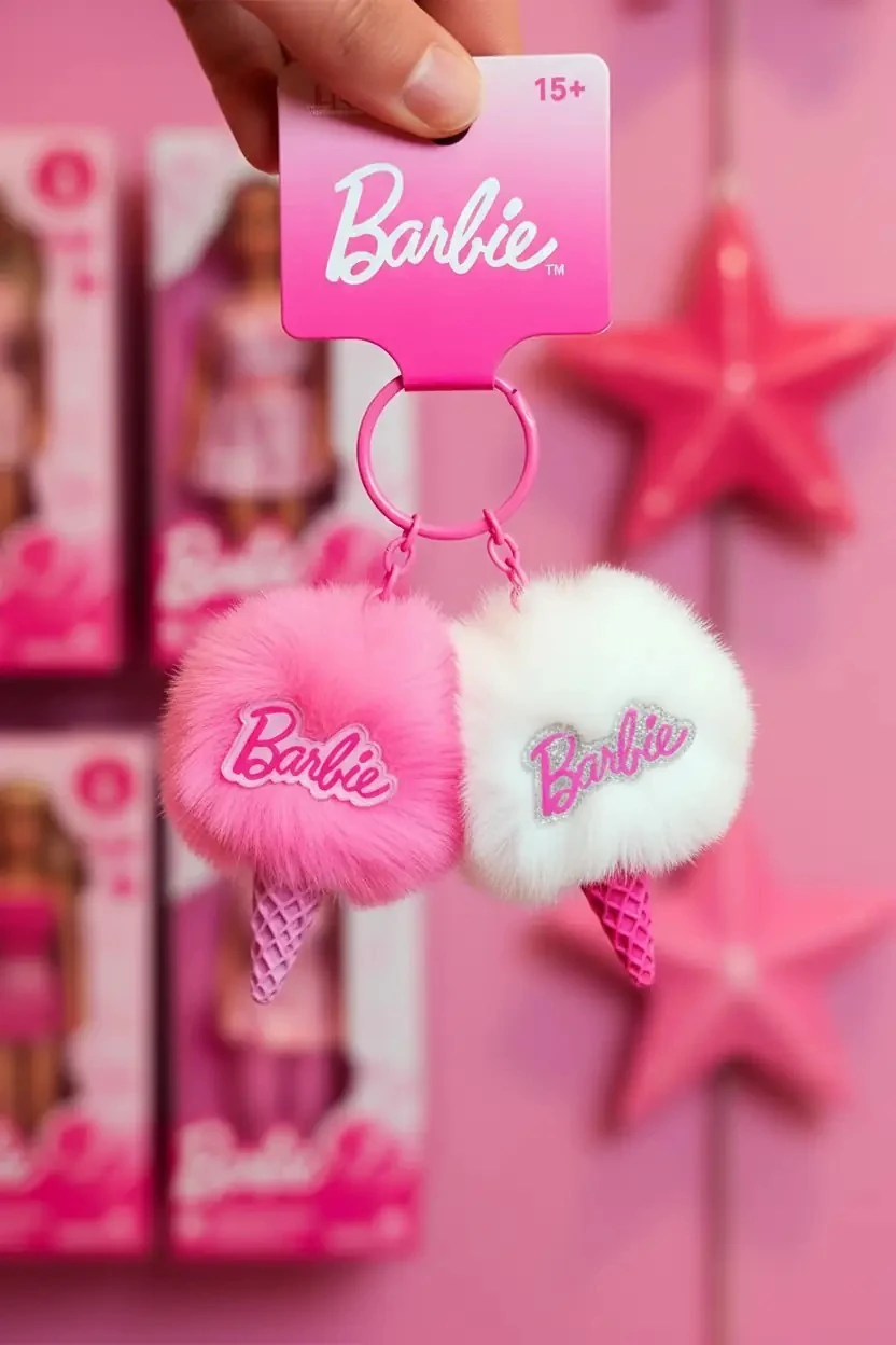 Barbie Lisanslı Peluş Dondurma Figürlü Anahtarlık – Yumuşak Çanta Süsü 11 Cm