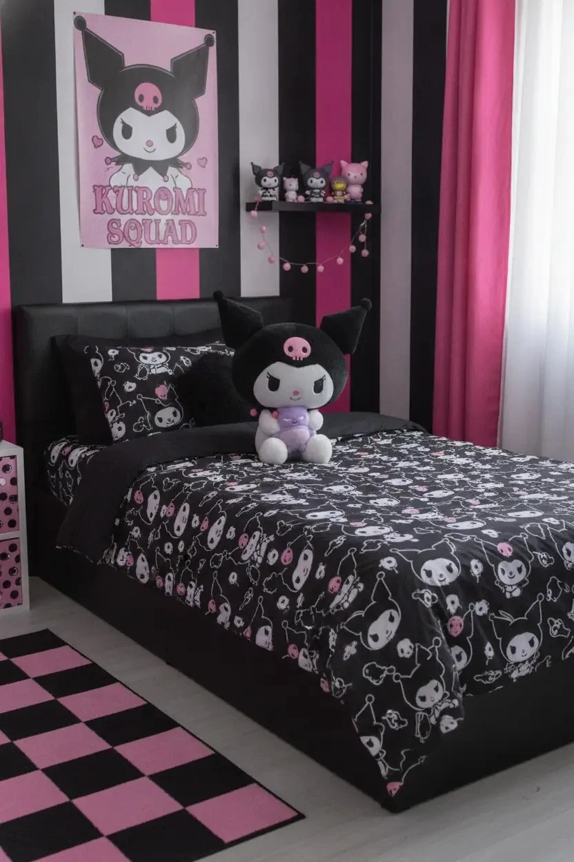 Sanrio Lisanslı Kuromi Peluş Oyuncak 28 Cm – Oturan Mini Arkadaşlı Yumuşacık Tasarım