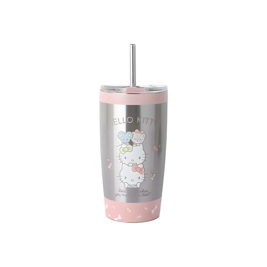 Sanrio Lisanslı Metal Pipetli Kapaklı Termos (530ml) - Hello Kitty