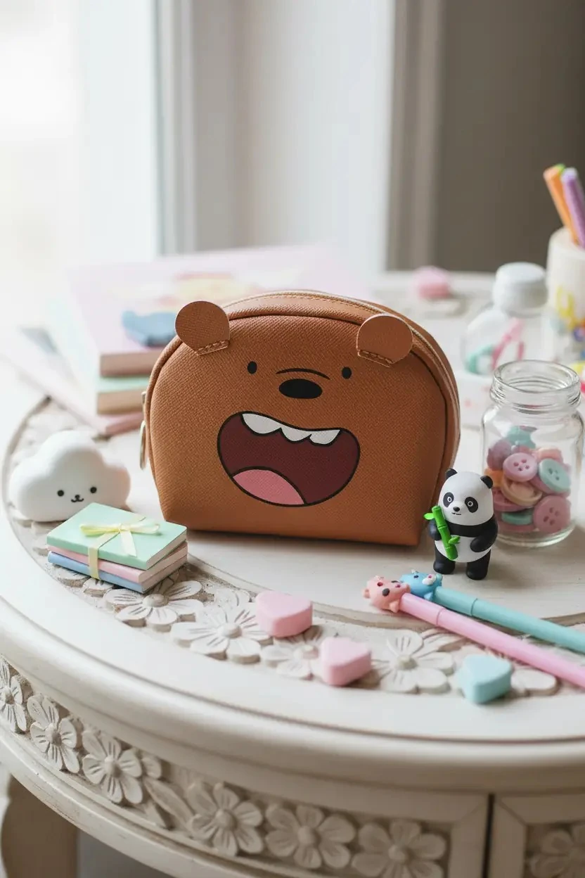 We Bare Bears Lisanslı Oval Mini Bozuk Para Çantası - Boz Ayı
