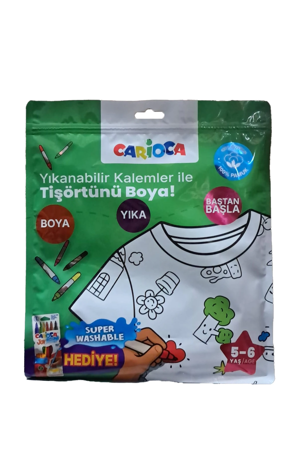 Carioca Boyanabilir Tişört-Keçeli 5-6 Yaş Kalem Hediyeli