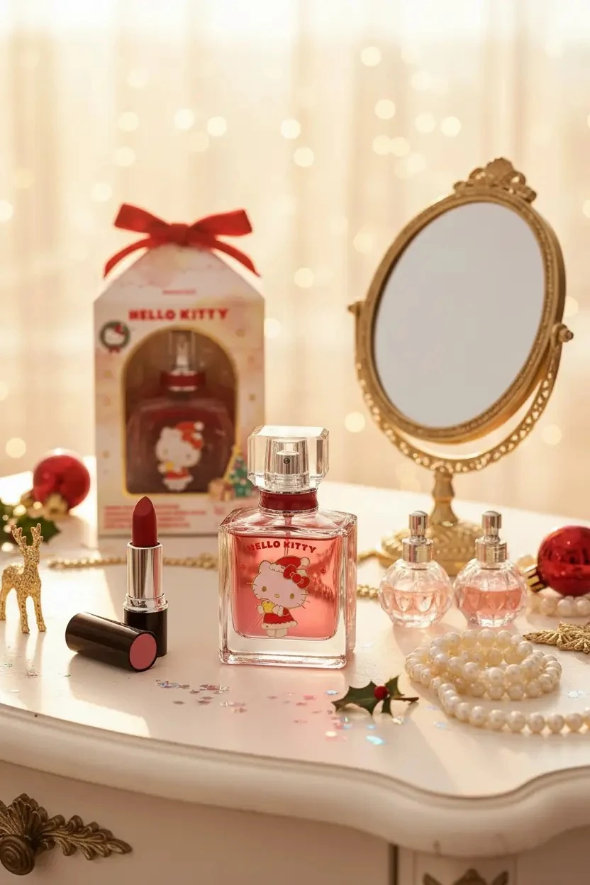 Sanrio Lisanslı Hello Kitty Yılbaşı Kadın Parfüm – Kırmızı Şişe 10,5 Cm