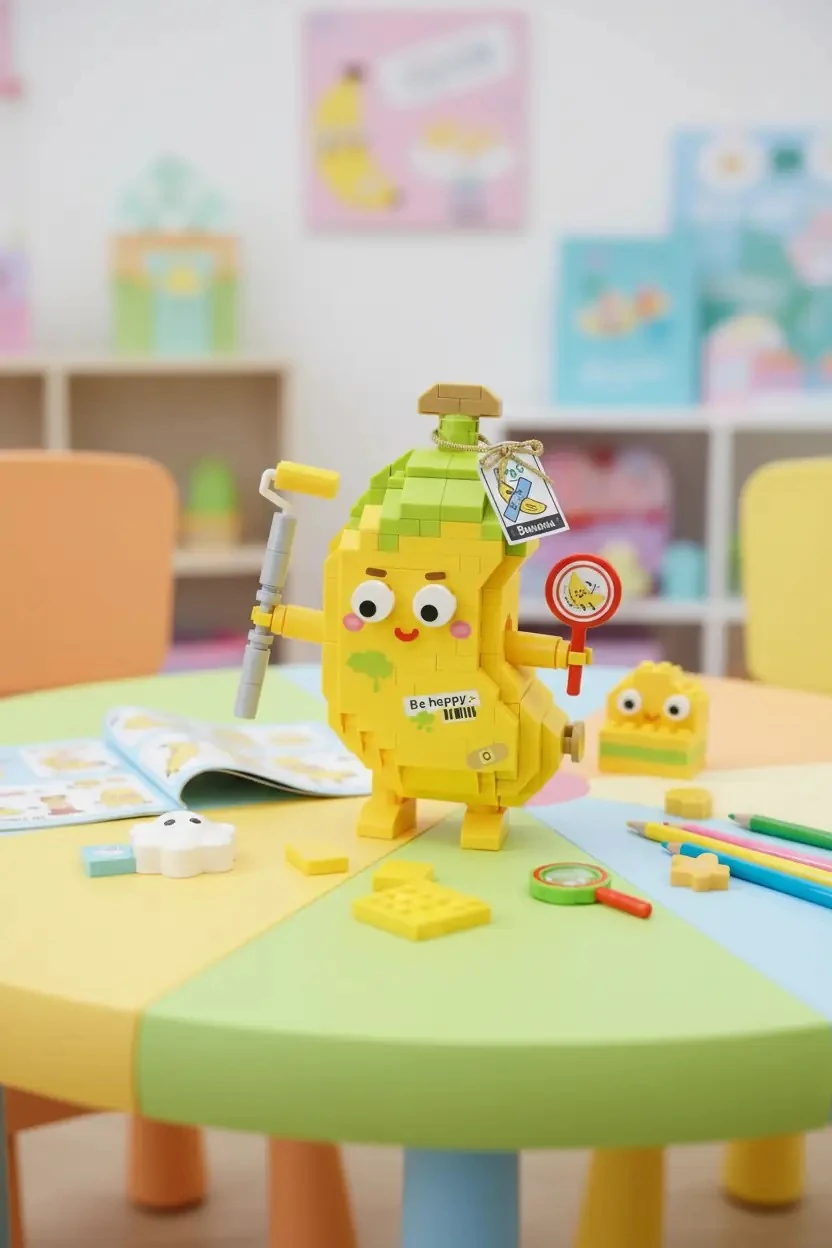 Miniso Lisanslı Yemek Serisi Oyun Bloğu Muz – Eğitici ve Dekoratif Oyuncak Seti 19,5 Cm