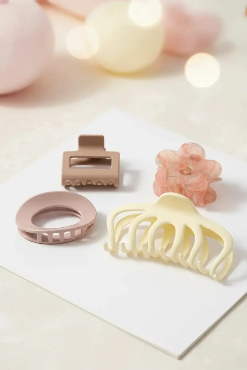 Miniso Lisanslı Renkli Kıskaç Toka Seti (4 Adet) – Soft Tonlarda Farklı Form ve Boyutlarda Modern Saç Aksesuarı